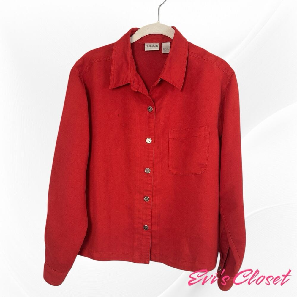 Chico’s Sz 1 (8/M) Orange-Red Soft Microsuede Shirt Jacket Button Down